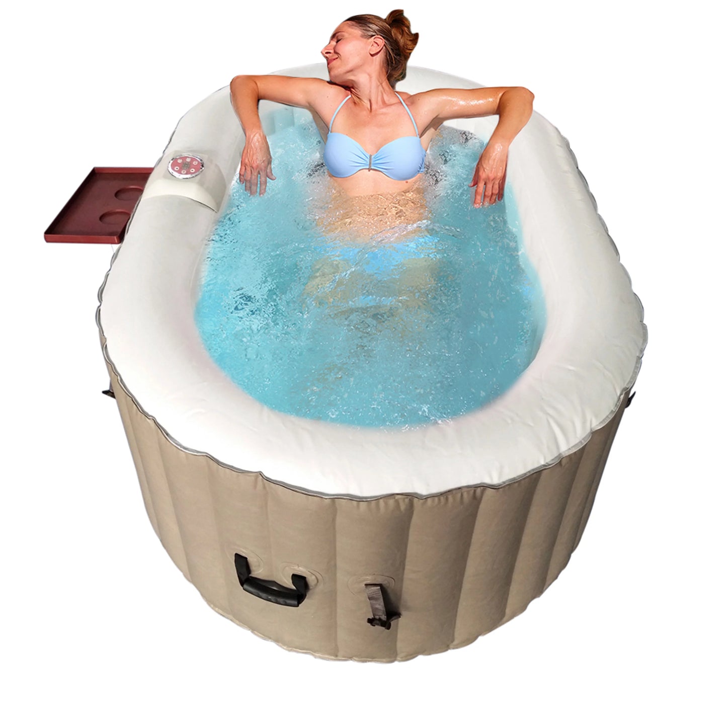 ALEKO 145 Gallon 2 Person Brown Oval Inflatable Jetted Hot Tub with wrap