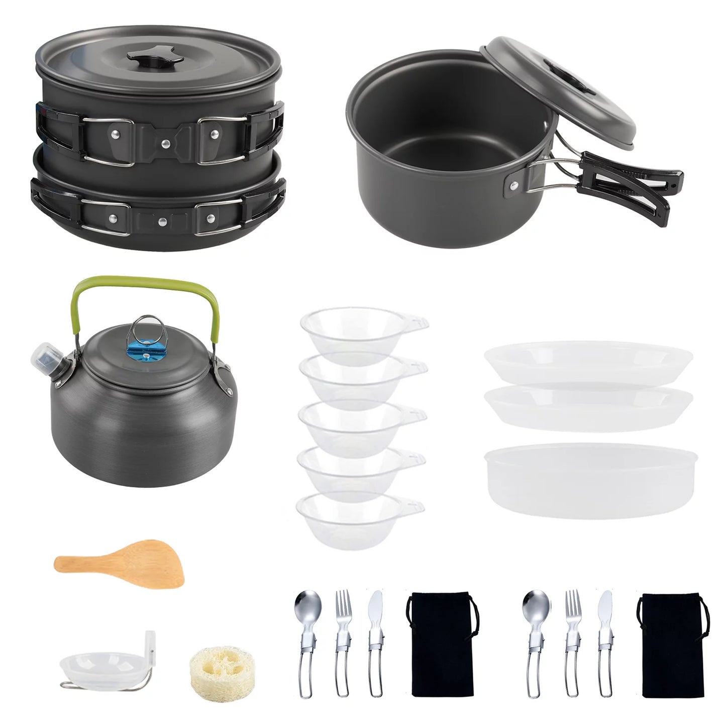 ametoys Camping Cookware Mess Kit, Non-Stick Pot and Pan Set with Kettle for  Cooking and Backpacking Adventures