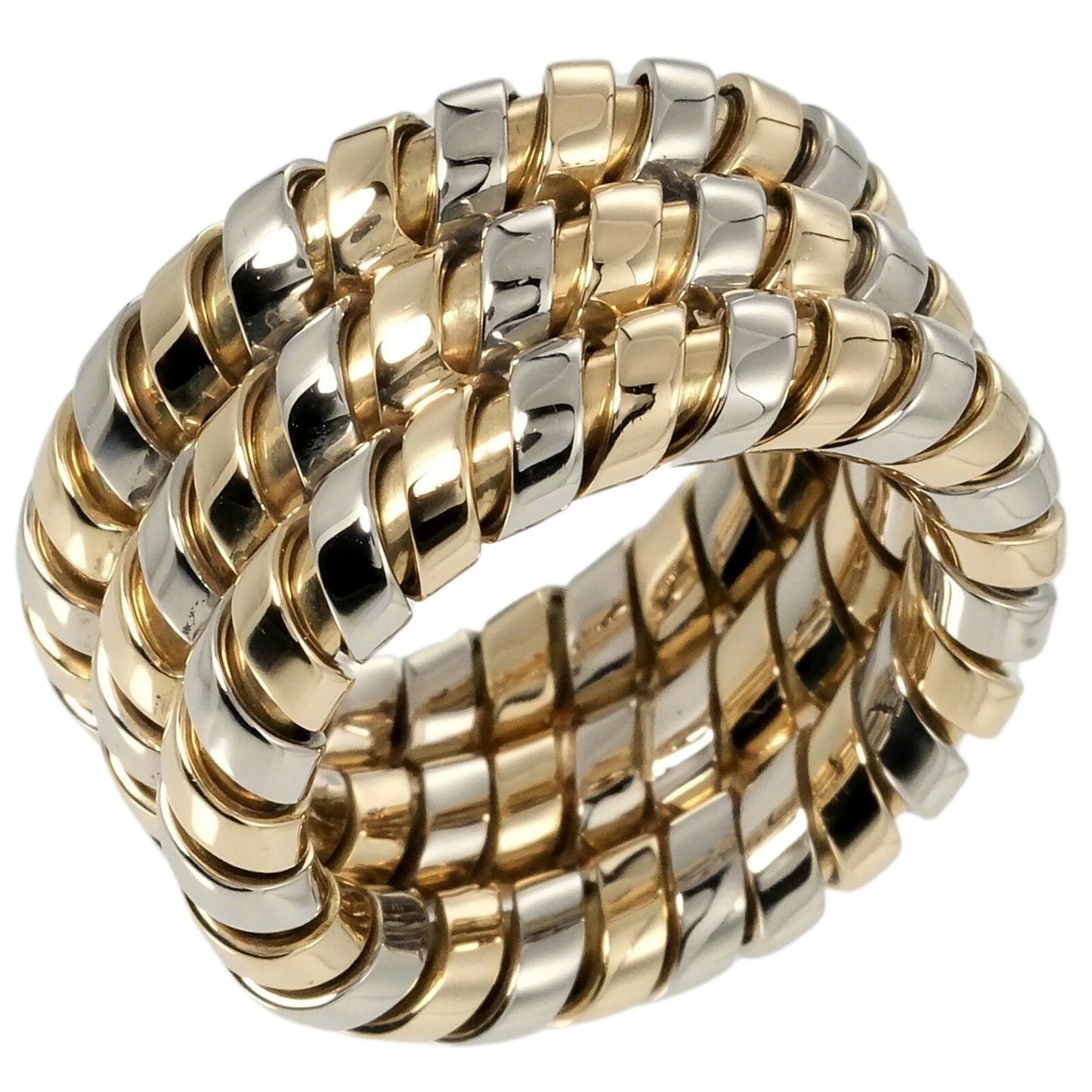 9 Ring 14.53g K18 YG WG Yellow Gold White (Good). Pre-Owned Bulgari BVLGARI Tubogas 3-row No