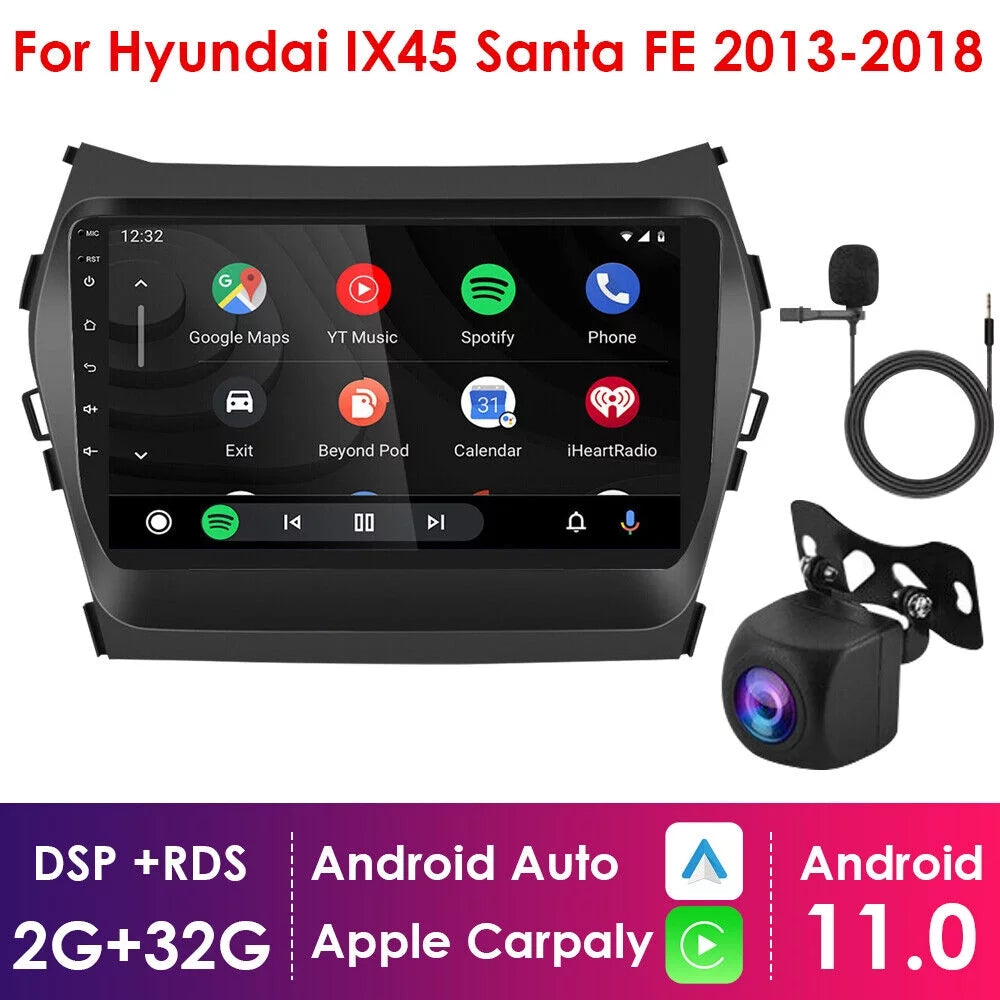 Android 11 Car GPS Navigation - Perfect Fit for Hyundai IX45 Santa FE 2013-2018 - 2+32GB Storage