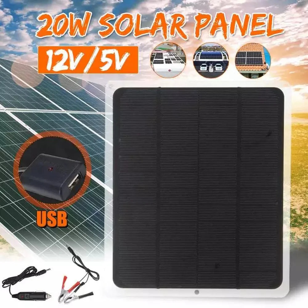 Anself 20W Monocrystalline Silicon Solar Panel for Camping Hiking Portable Charging Device