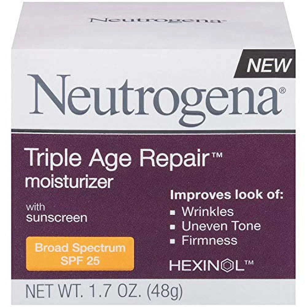 2 Pack Neutrogena Triple Age Repair Anti-Wrinkle Daily Facial Moisturizer with Vitamin C and SPF 25 Sunscreen, help Smooth look of Wrinkles, Evens Skin Tone, Firms Skin, 1.7 oz