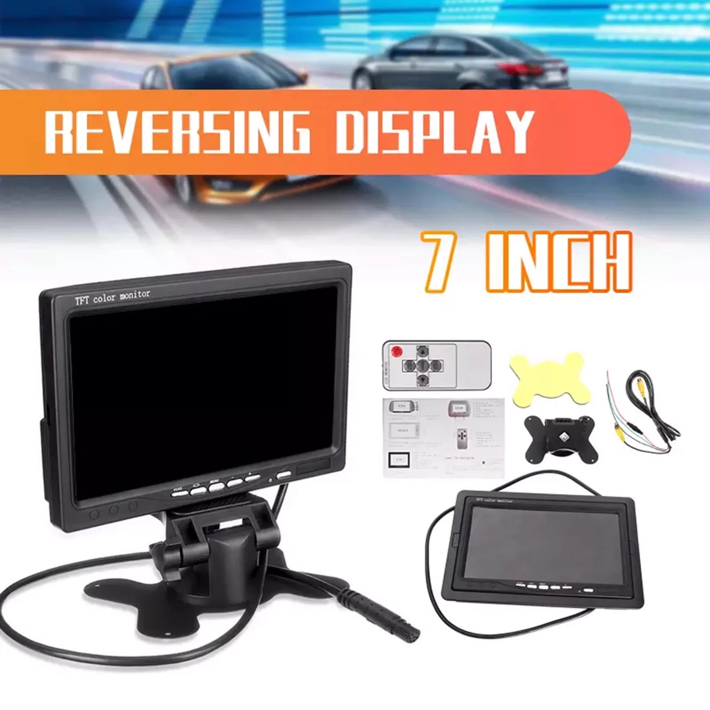 Aibecy 7 Inch HD Monitor Display Screen TFT Car Screen Monitor HD 1024x600 Display AV Input Built-in Speaker For Trucks Bus RV Trailer Reverse Rear View Backup Camera