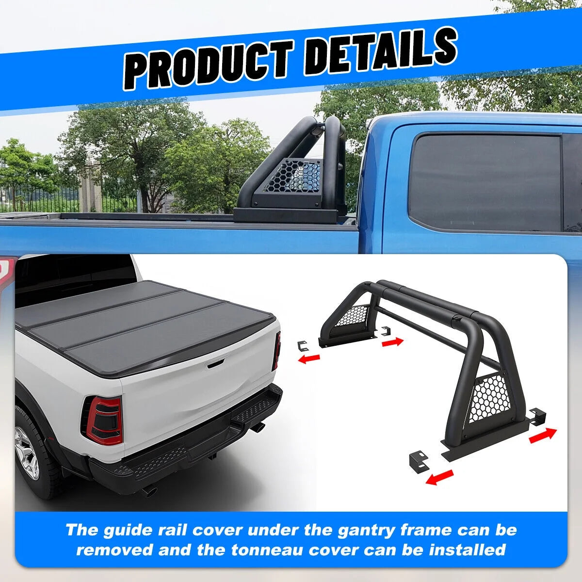 62.9-74.7" Adjustable Truck Roll Sport Bar Chase Rack Bed Bar Fit For 1999-2013 and 2019-2023 Chevy silverado/GMC sierra