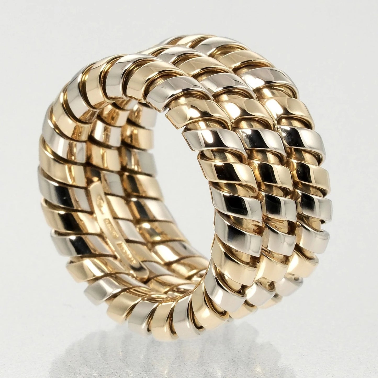 9 Ring 14.53g K18 YG WG Yellow Gold White (Good). Pre-Owned Bulgari BVLGARI Tubogas 3-row No