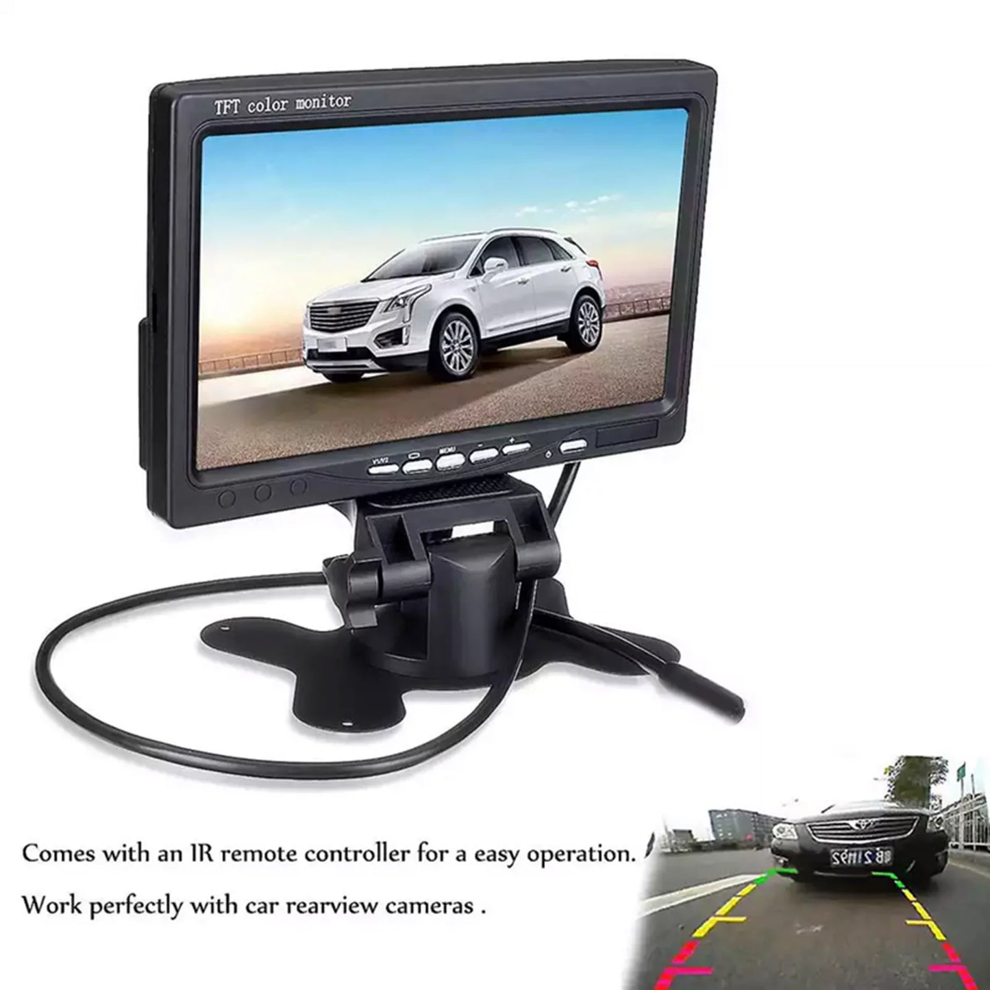 Aibecy 7 Inch HD Monitor Display Screen TFT Car Screen Monitor HD 1024x600 Display AV Input Built-in Speaker For Trucks Bus RV Trailer Reverse Rear View Backup Camera