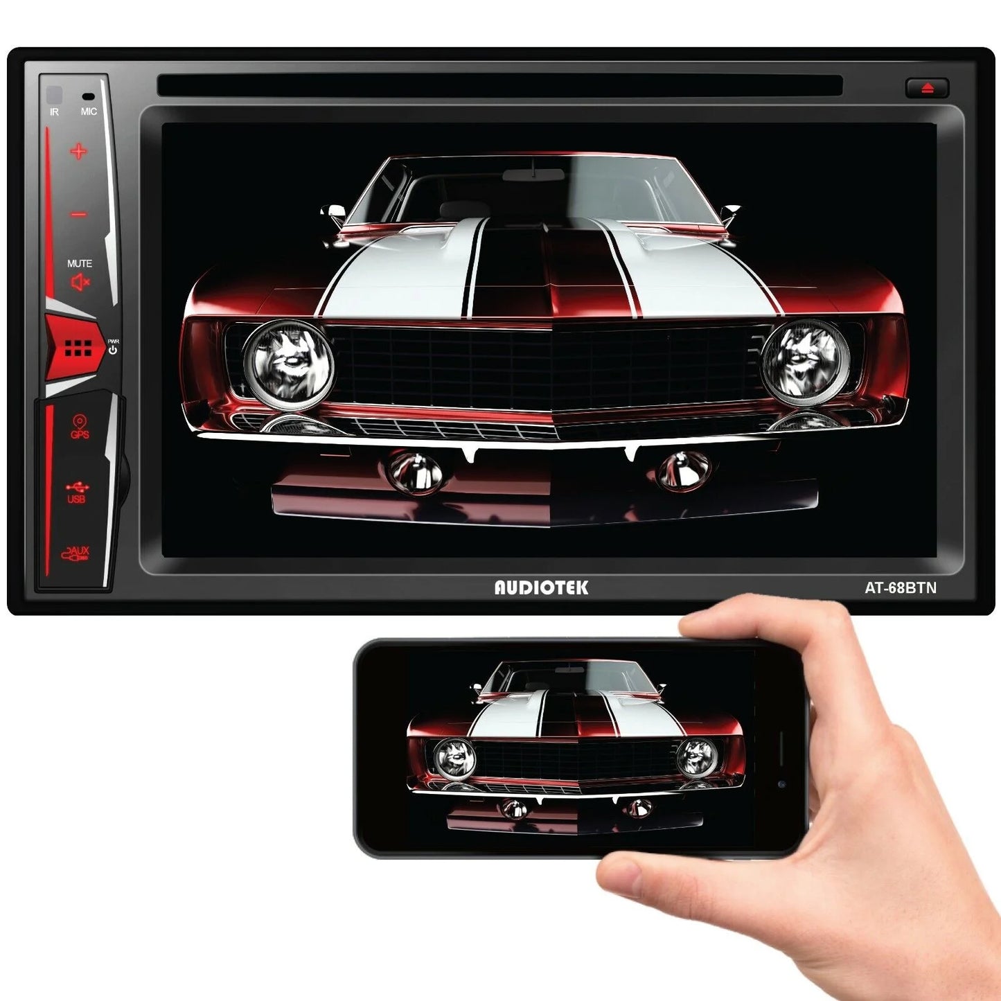 Audiotek AT-68BTN 6.2" Touch Screen Radio Mirror Link+ License Plate Rear Camera Bundle