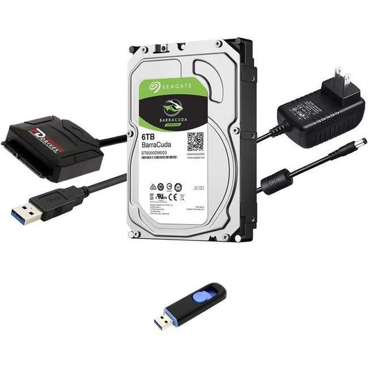 0 to SATA Cable Converter, 12V Power Supply, and Fantom Drives Cloning Software Inside USB. Fantom Drives FD 6TB Hard Drive Upgrade Kit with  Barracuda ST6000DM003 (3.5"), Fantom Drives USB 3