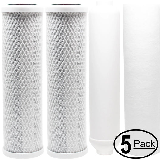 5-Pack Replacement for Filter Kit for AMI AAA-505PU RO System - Includes Carbon Block Filters, PP Sediment Filter & Inline Filter Cartridge - Denali Pure Brand