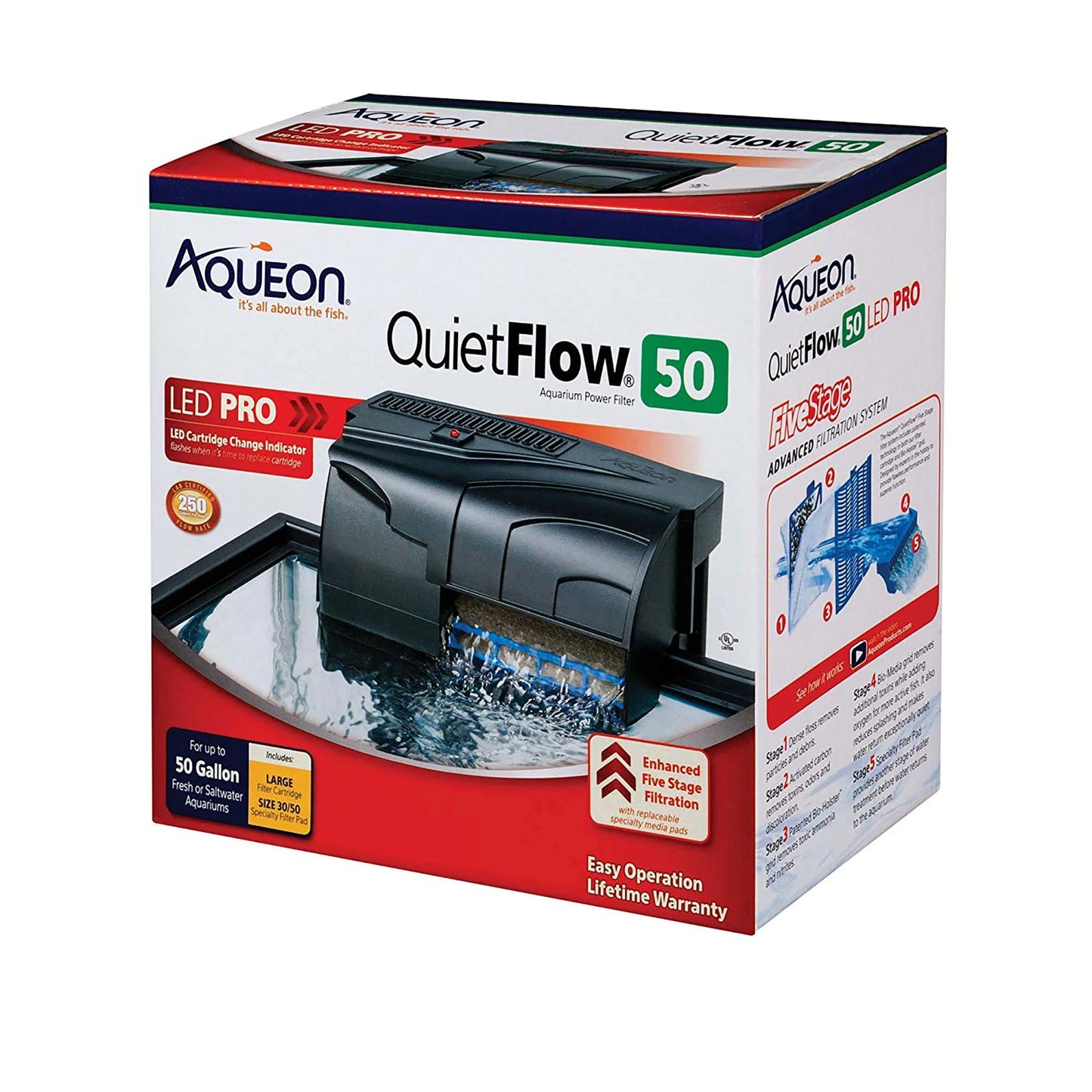 Aqueon QuietFlow LED PRO Aquarium Power Filter Size 50