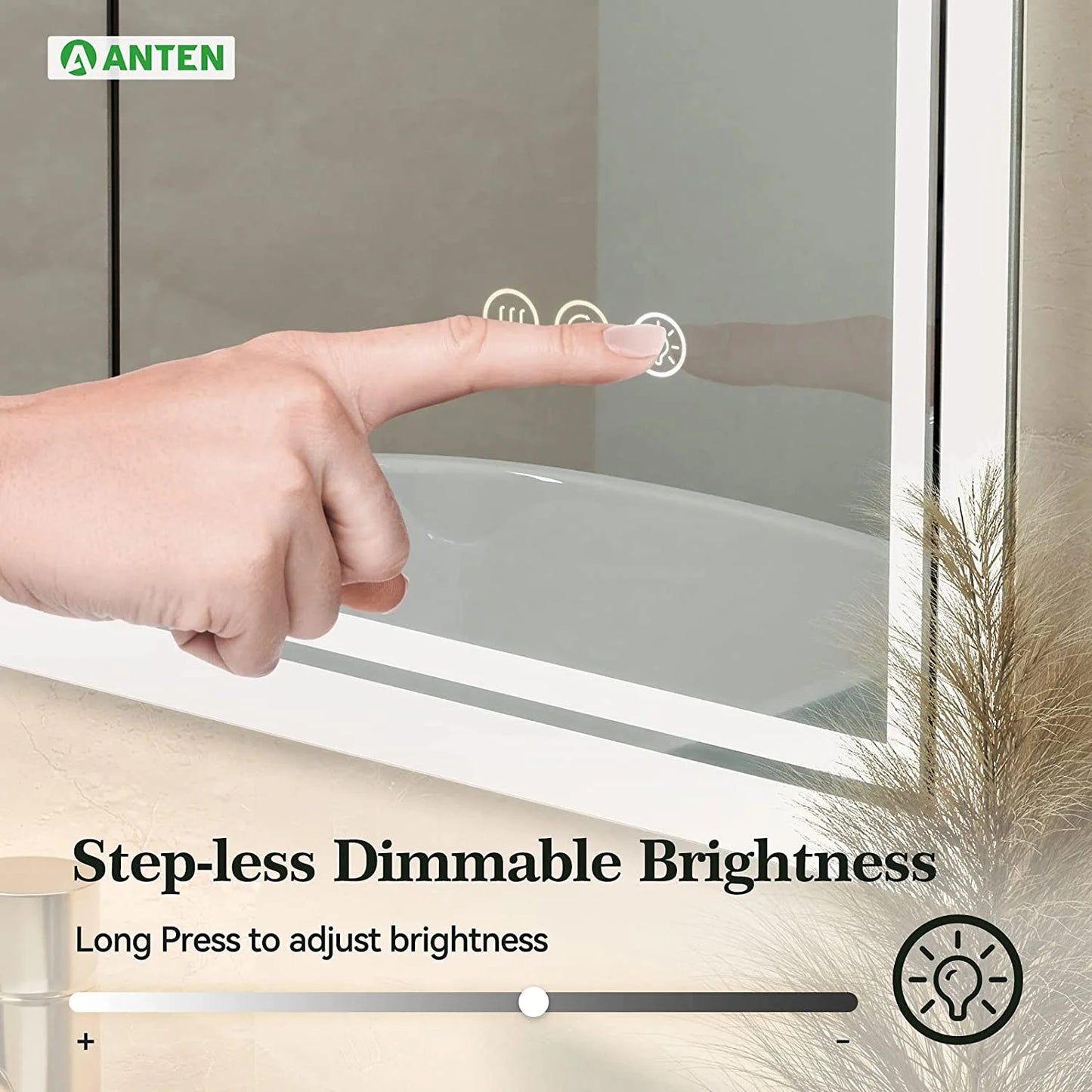 ANTEN 36x28 Inch Backlit Bathroom Mirror with Lights, Anti-Fog, 3000K-6000K, Dimmable LED Bathroom Mirror, Wall-Mounted Lighted Bathroom Mirror, Touch Sensor, LED Vanity Mirror