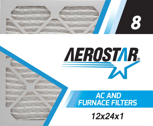 Aerostar 12x24x1 MERV 8 Pleated Air Filter, AC Furnace Air Filter, 2 Pack