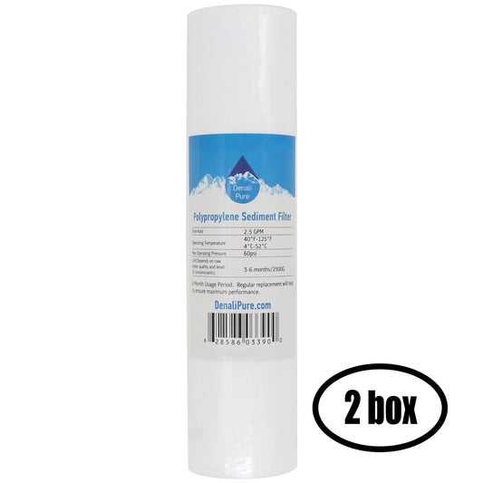 2 Boxes of Replacement for Crystal Quest CQE-IN-00308 Polypropylene Sediment Filter - Universal 10-inch 5-Micron Cartridge for CRYSTAL QUEST Voyager RV/Marine aqua Filter System - Denali Pure Brand