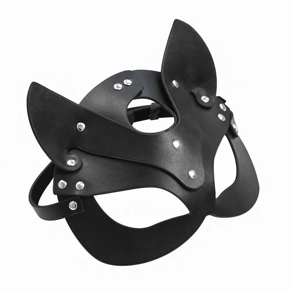 1pc Sexy Fox Mask and Choker Set for Halloween, Masquerade, and Roleplay - Faux Leather Lingerie Set for Carnival and Nightclub Fun