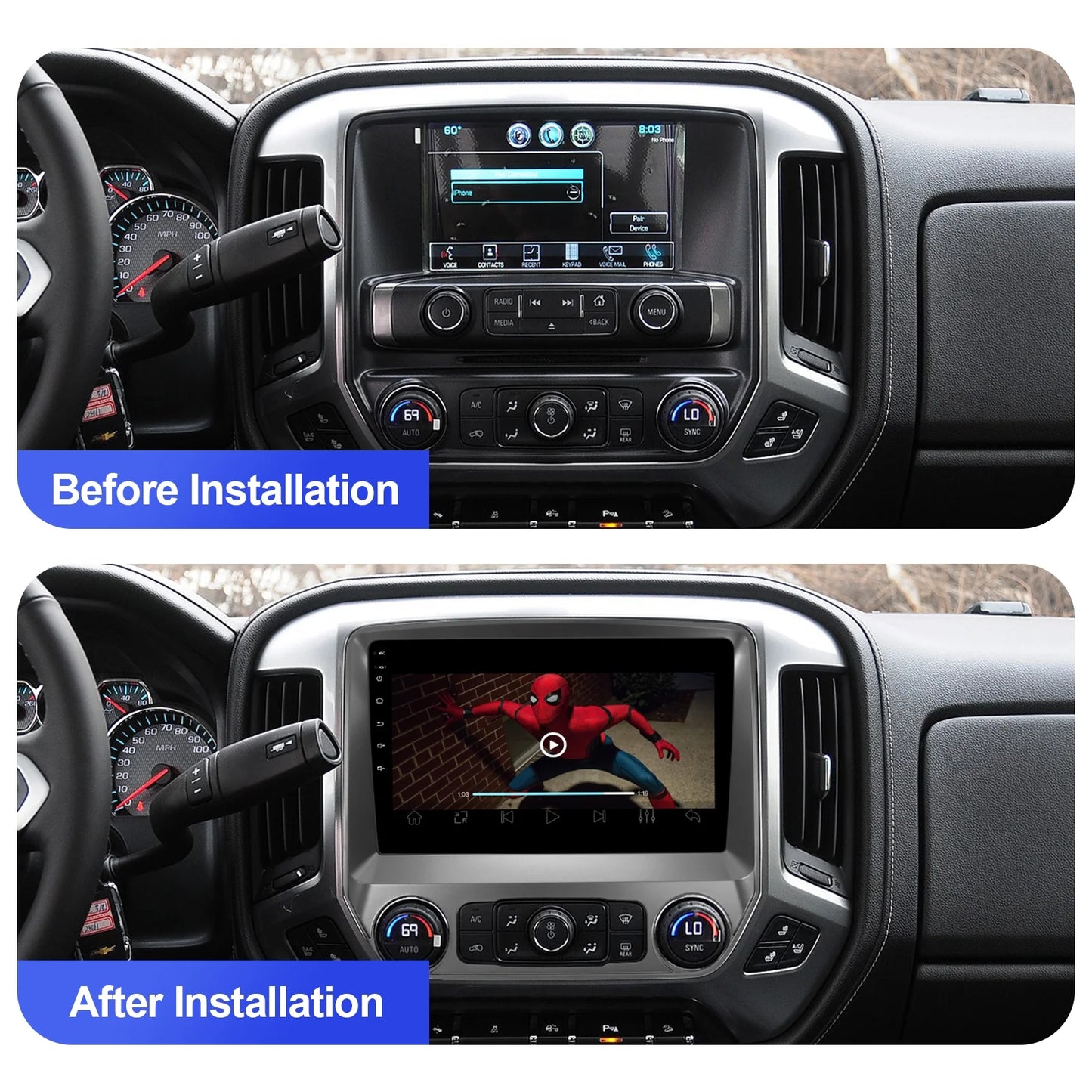 2+32G Android 10 Double Din Car Stereo for Chevrolet Silverado/GMC Sierra 2014-2018 with 10.1 Inch Touchscreen Radio Built-in Wireless Carplay/Android Auto/GPS/Bluetooth/FM/Backup Camera