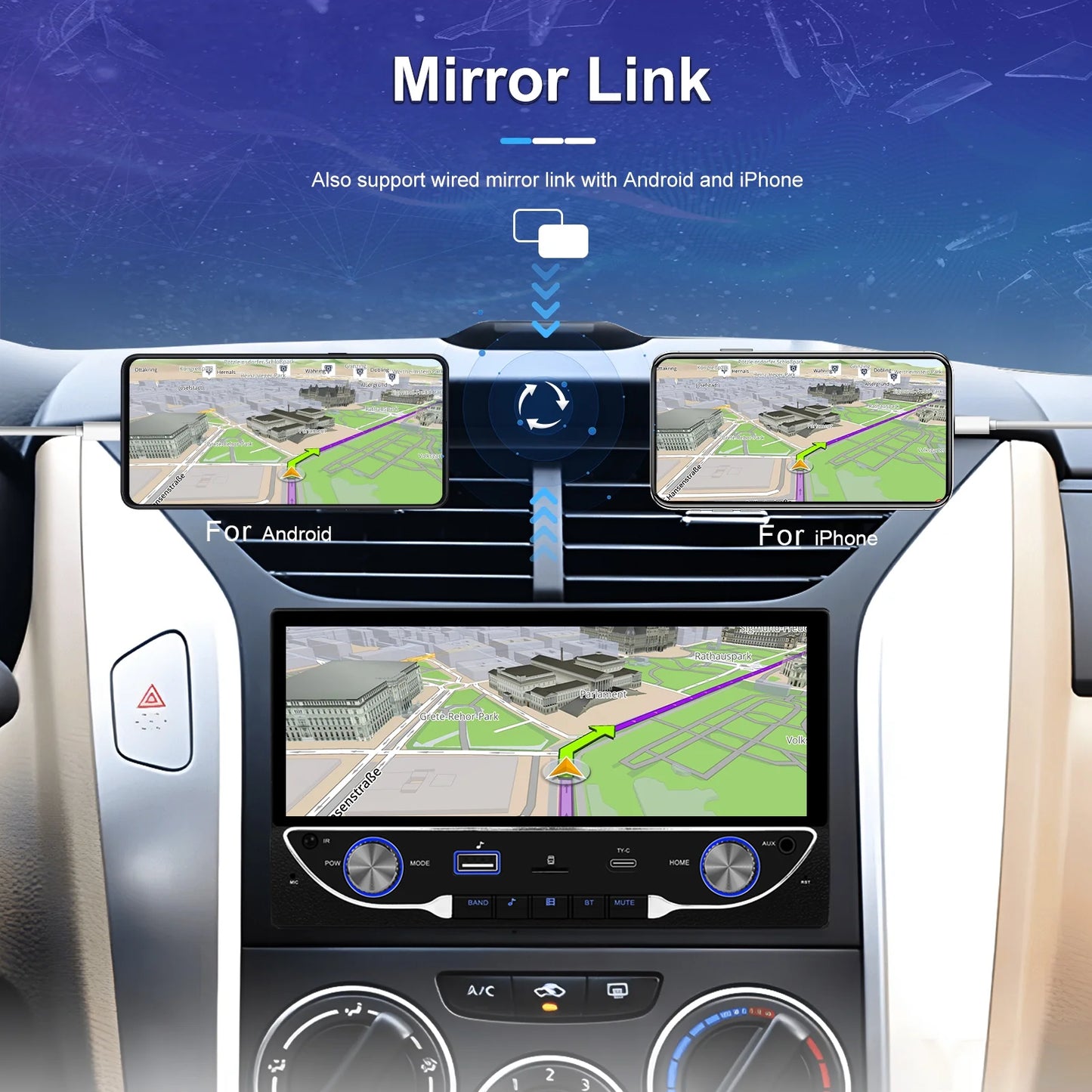 2DIN 6.86" Universal Car mp5 Player Bluetooth FM Radio Receiver Support TF/USB Rear View Camera wireless carplay/auto