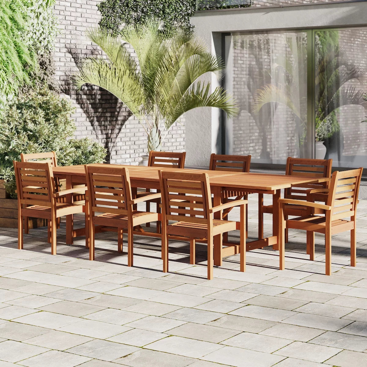 Amazonia Brooks 9-Piece Eucalyptus Extendable Rectangular Patio Dining Set, Seating Capacity: 8