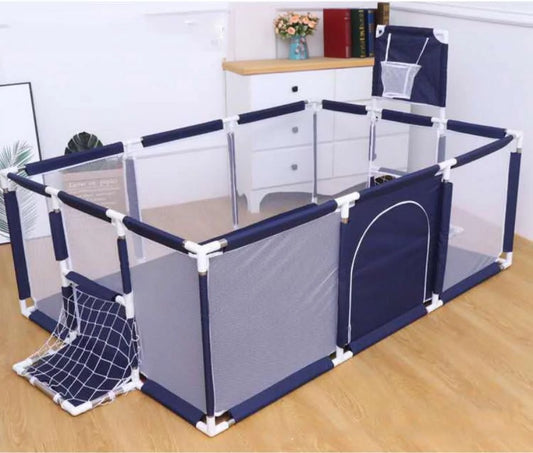 91 Inch Large Kid Baby Playpen Playard With Basketball Hoop,Folding Breathable Mesh Infant Children Play Game Fence for Indoors Outdoors Home