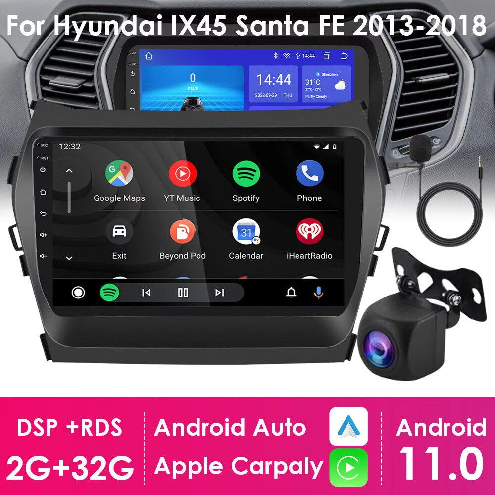 Android 11 Car GPS Navigation - Perfect Fit for Hyundai IX45 Santa FE 2013-2018 - 2+32GB Storage