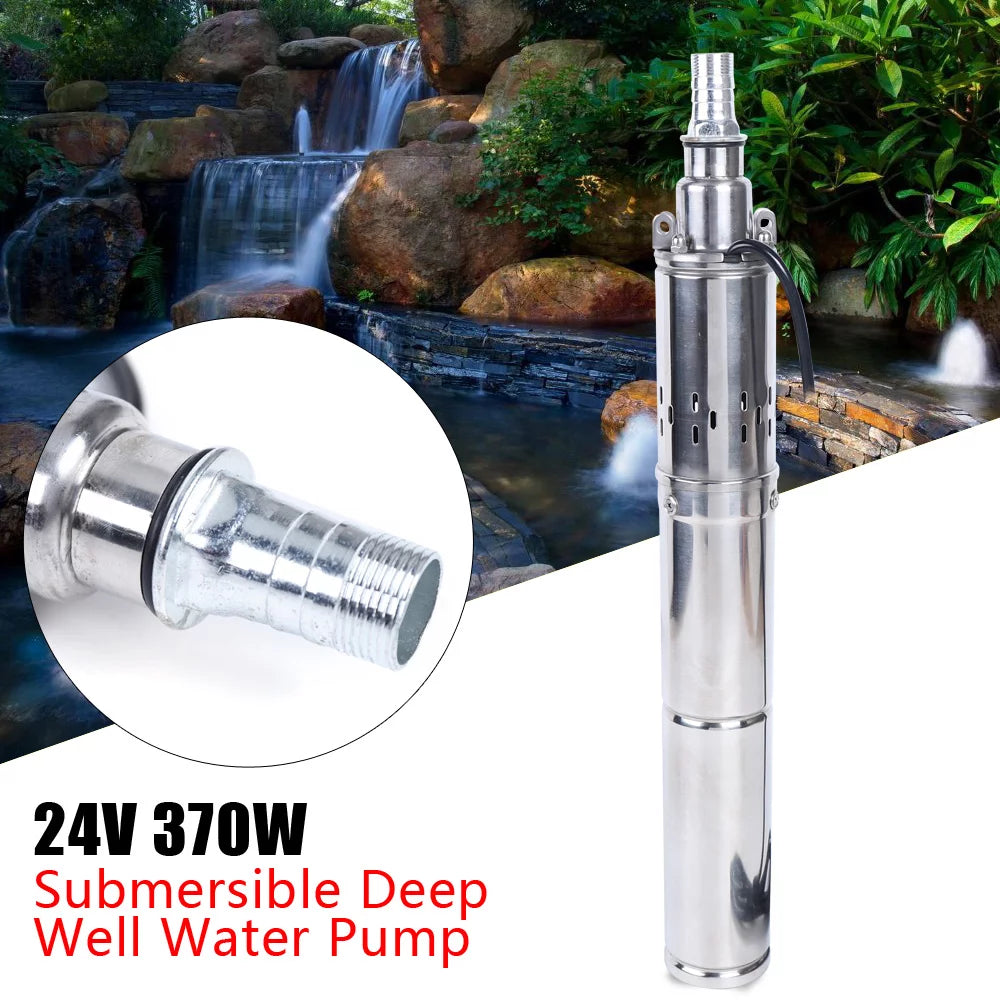 24V 370W Solar liquid Pump Deep Well Solar Submersible Pump Head Stainless Screw Pump for Pond Farm Irrigation