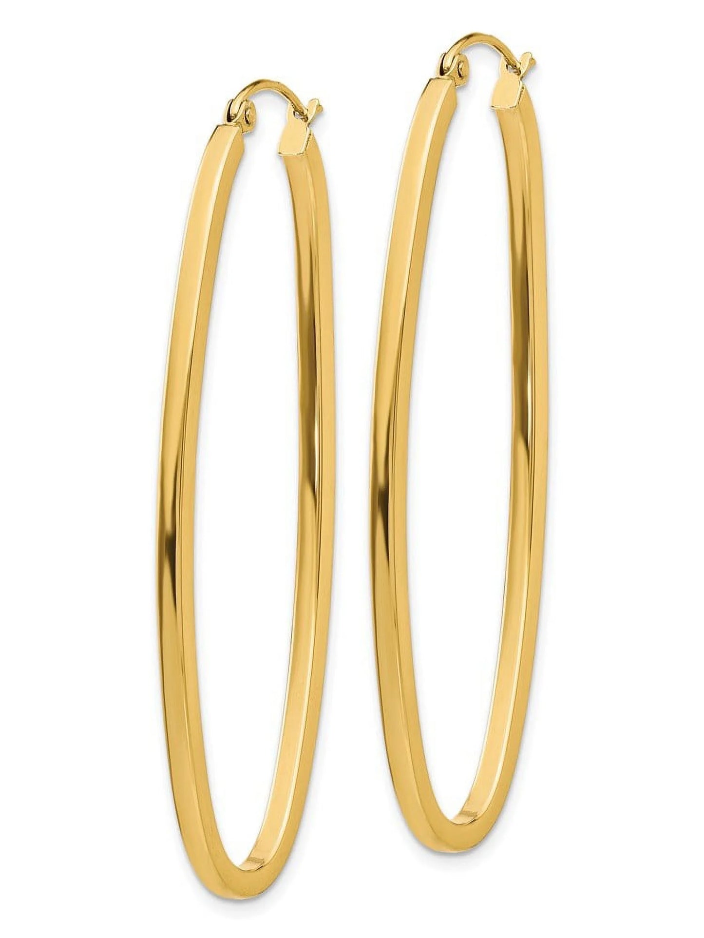 2mm Polished Square Tube Oval Hoop Earrings in Real 14k Yellow Gold