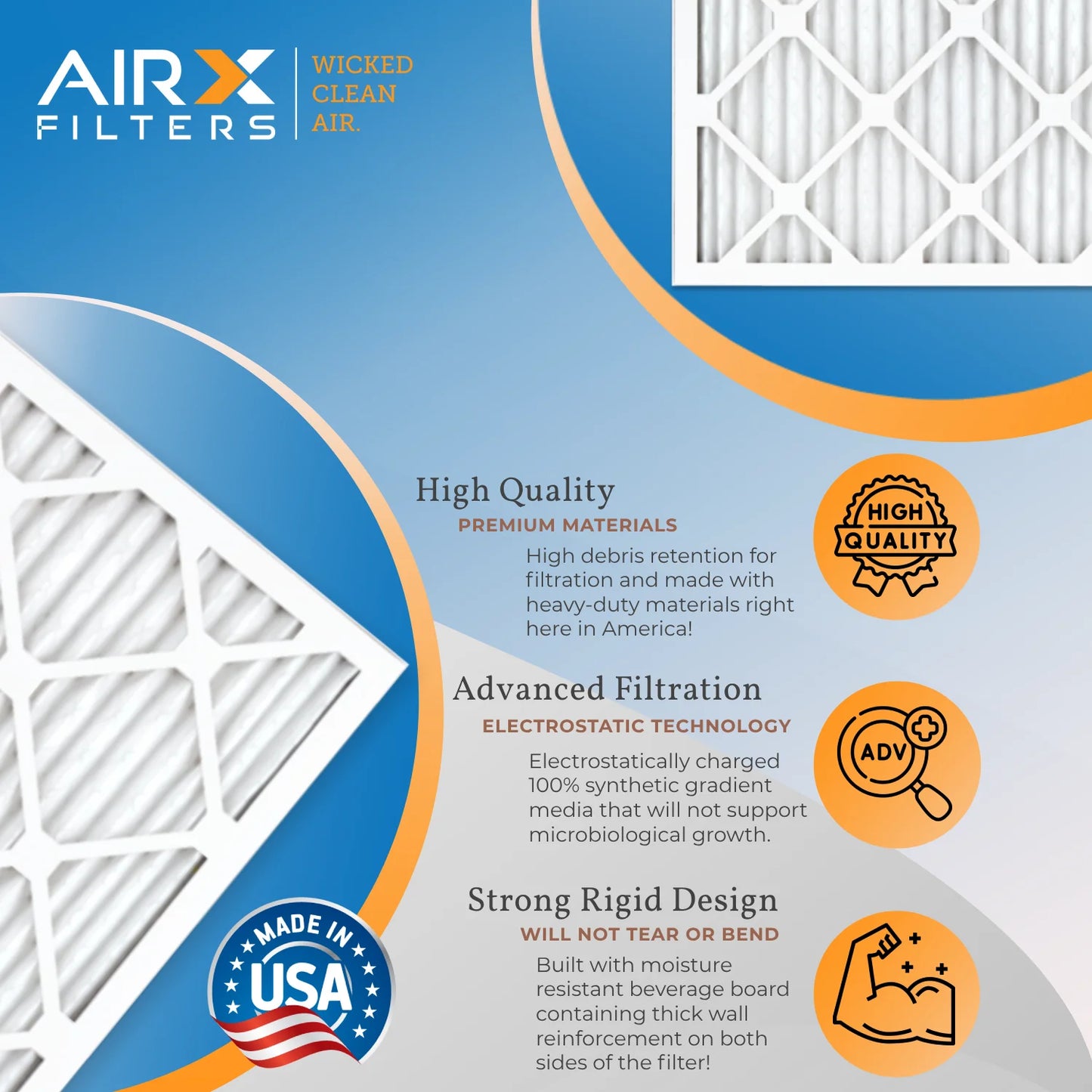 20x20x1 Air Filter MERV 13 Rating, 12 Pack of Furnace Filters Comparable to MPR 1500 - 2200 & FPR 9 - Made in USA by AIRX FILTERS WICKED CLEAN AIR.