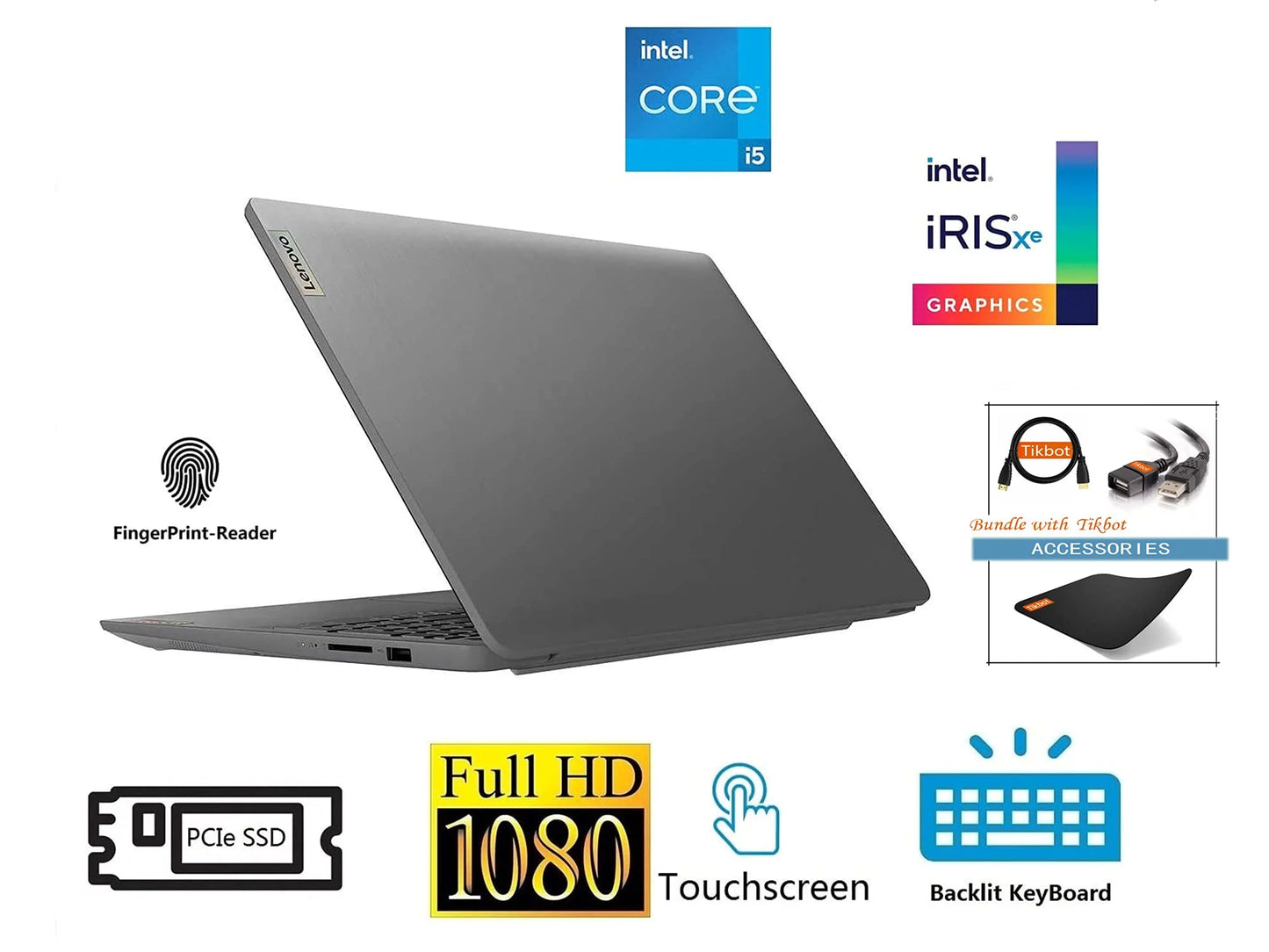 2021 IdeaPad 3 Laptop, 15.6" FHD IPS Touchscreen Display, i5-1135G7 (>i7-1065G7), Iris Xe Graphics, Wi-Fi 6, Camera, Type-C, Fingerprint, w/Accessories (20GB RAM | 1TB PCIe SSD)