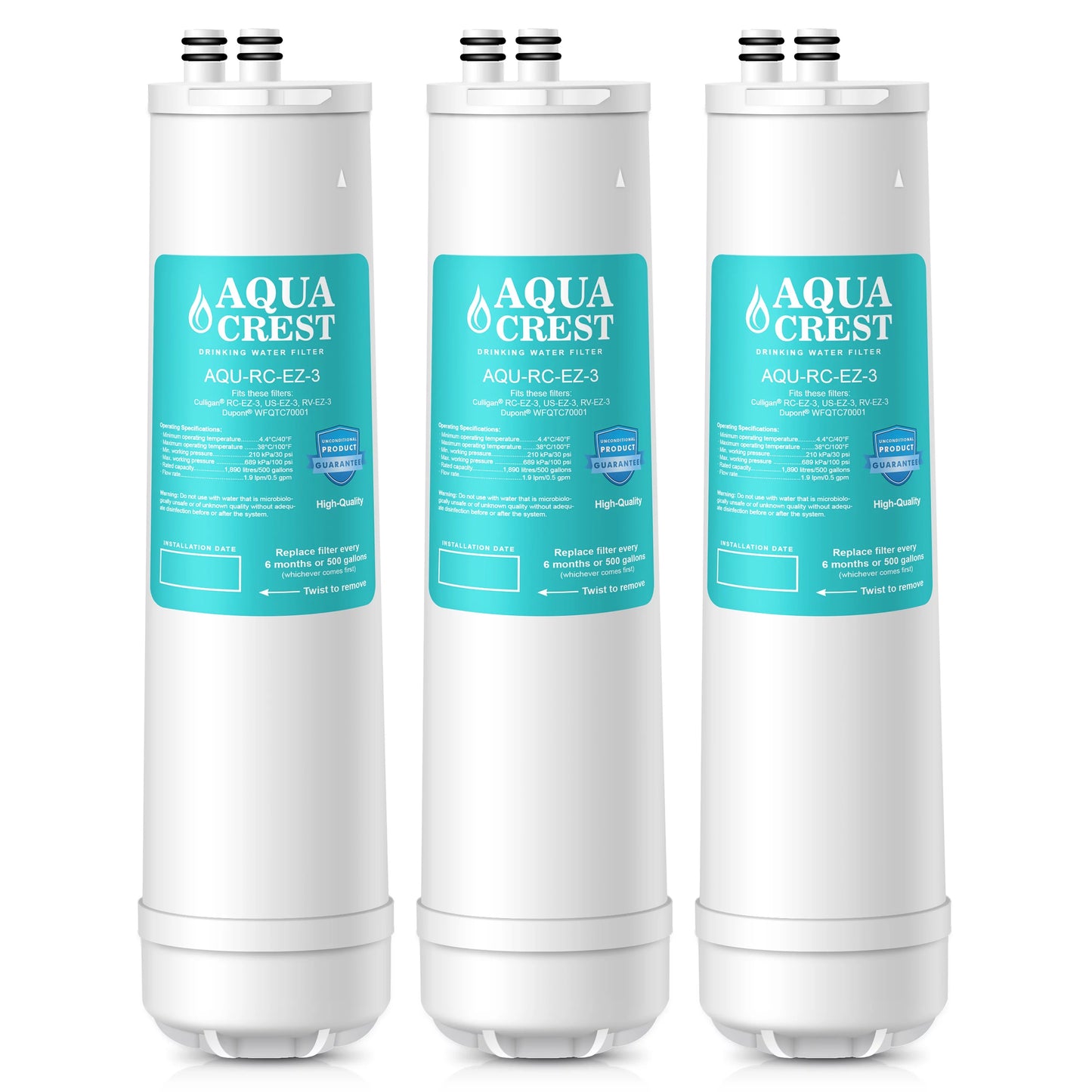 3 Pack AQUACREST RC-EZ-3 Replacement for Culligan RC-EZ-3, US-EZ-3, RV-EZ-3 Under-sink aqua Filter, 500 Gallons