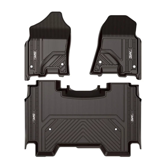 3W Floor Mats for Dodge Ram 2019 2020 (NOT for Storage Under Rear Seat) - Full Set All elements Ram 1500 Crew Cab Carpet with Non-Toxic TPE 1st & 2nd Row for Bucket Seating, Black