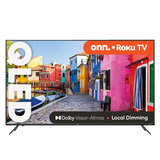 55” QLED 4K UHD (2160p) Roku Smart TV with Dolby Atmos, Dolby Vision, Local Dimming, 120hz Effective Refresh Rate, and HDR (100071701). onn