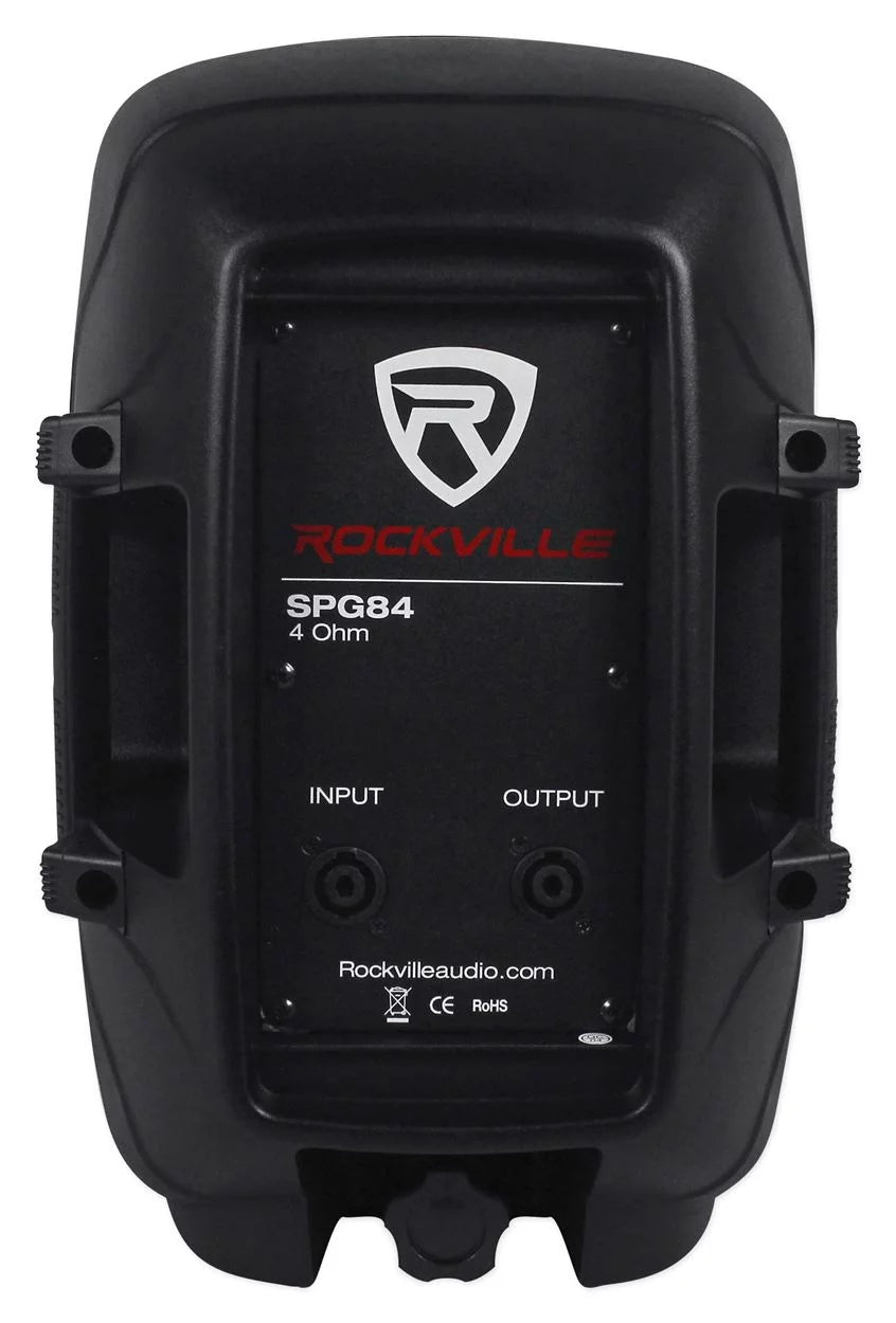 2) Rockville SPG84 8“ 800W 4 Ohm PA Speakers ABS Cabinet+RPA4 1000w Amplifier