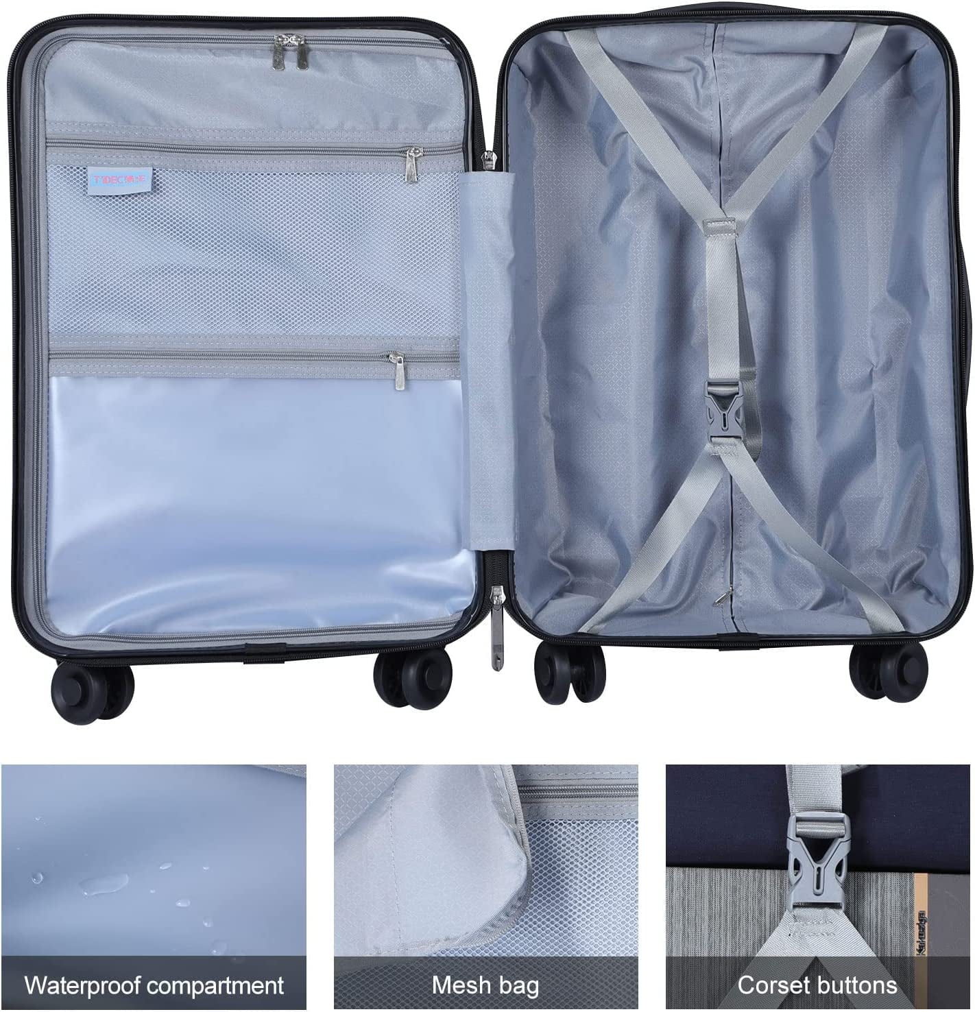 2 Piece 20/24 Luggage Set, Only 20 with Front Laptop Pocket & Expandle, Lightweight ABS+PC Hardshell Suitcase with TSA Lock & Spinner Wheels, 20 Inch 37~41L + 24 Inch 65L, Ice Blue